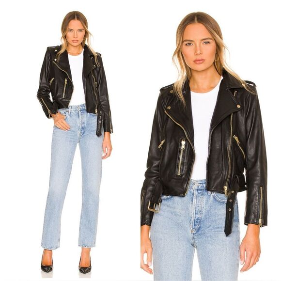 ALL SAINTS BALFERN Leather Biker jacket in Gold - Picture 16 of 17